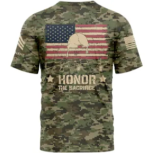 Honor The Sacrifice Custom Camo American Flay U.S Army Military Rank Sergeant Veteran Name Memorial Day T-Shirt