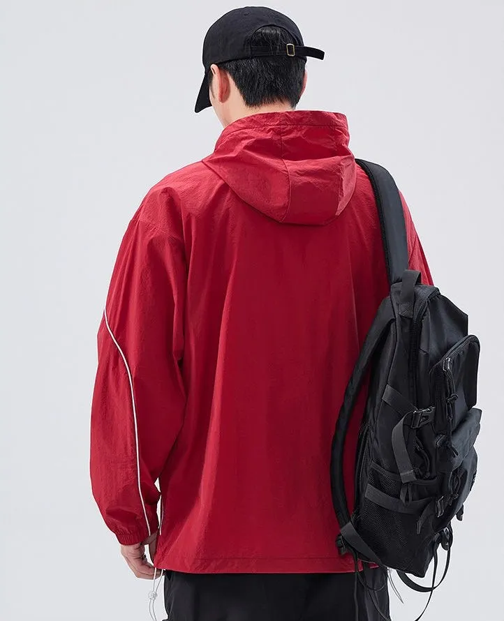 Hooded Graphic Print Windbreaker for Men with Zip Pocket