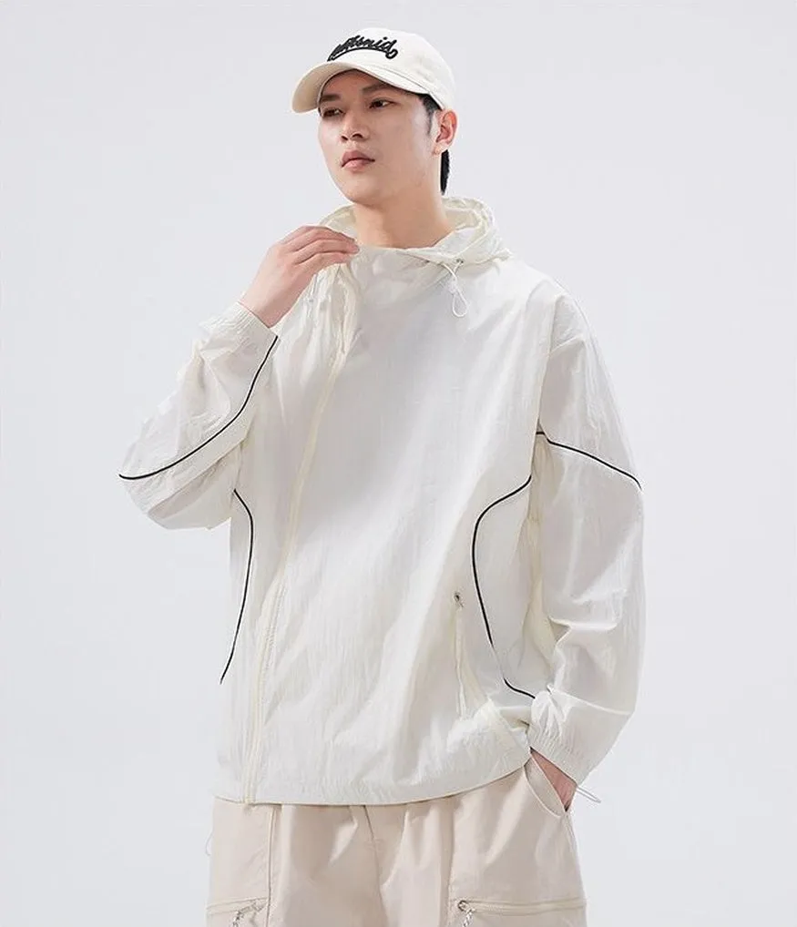 Hooded Graphic Print Windbreaker for Men with Zip Pocket