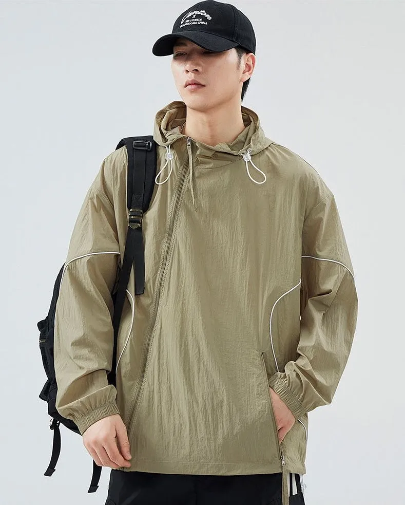 Hooded Graphic Print Windbreaker for Men with Zip Pocket