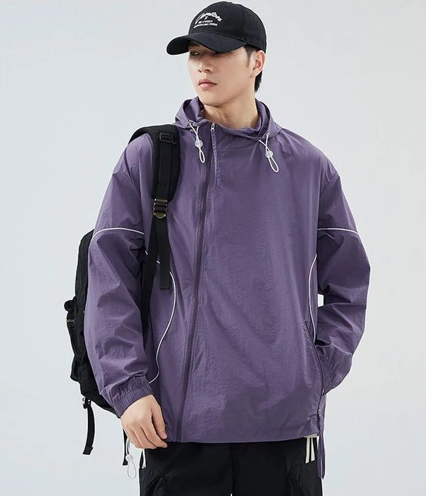 Hooded Graphic Print Windbreaker for Men with Zip Pocket