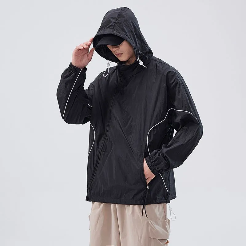 Hooded Graphic Print Windbreaker for Men with Zip Pocket