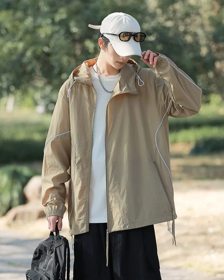 Hooded Graphic Print Windbreaker for Men with Zip Pocket