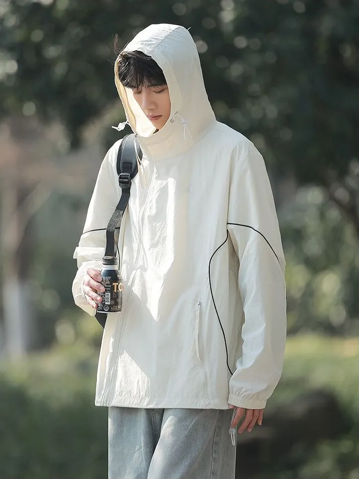 Hooded Graphic Print Windbreaker for Men with Zip Pocket