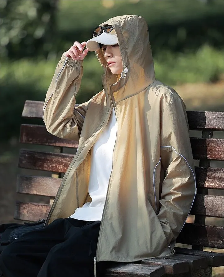 Hooded Graphic Print Windbreaker for Men with Zip Pocket