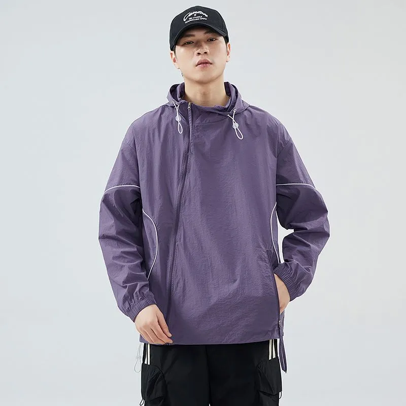 Hooded Graphic Print Windbreaker for Men with Zip Pocket