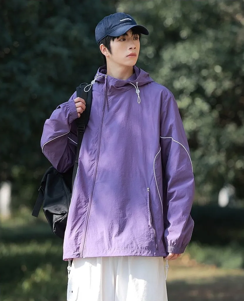 Hooded Graphic Print Windbreaker for Men with Zip Pocket