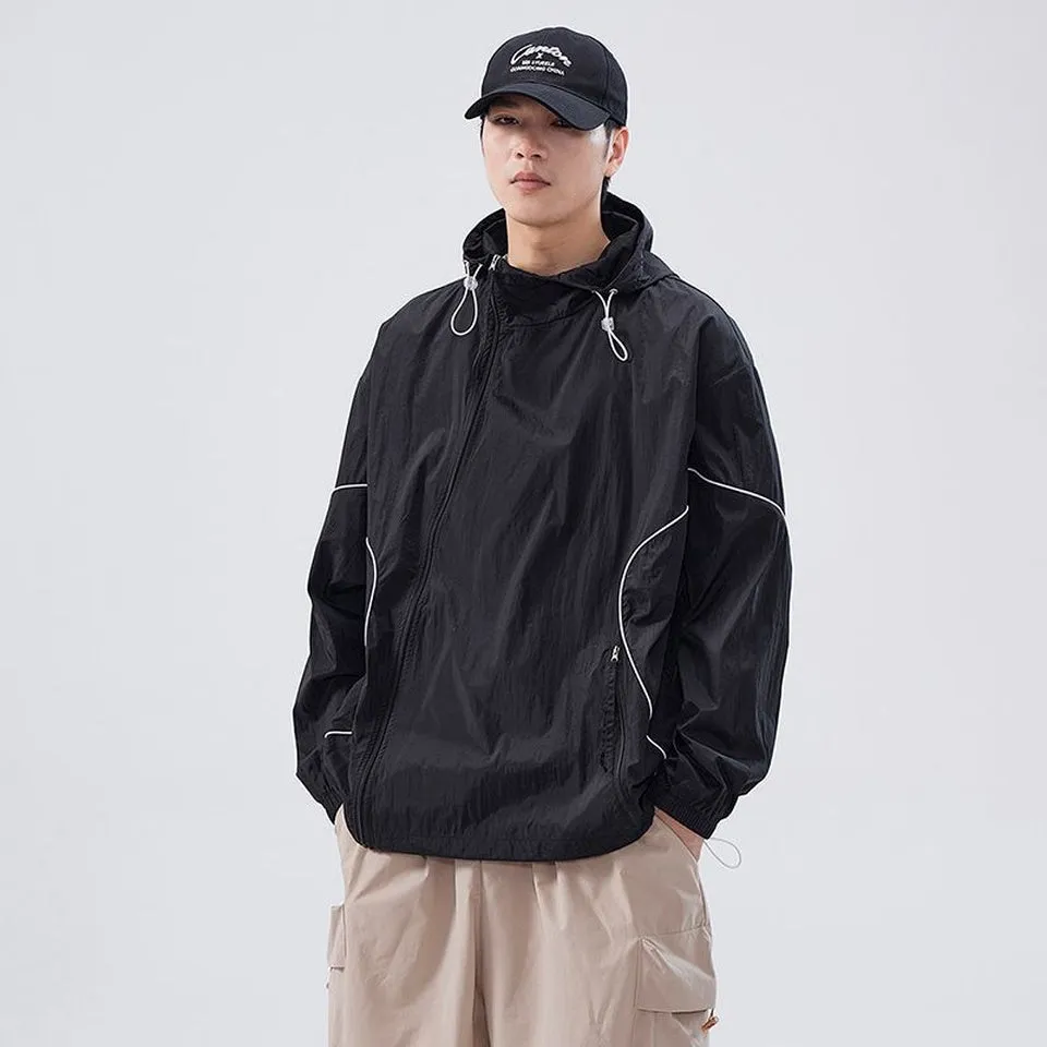 Hooded Graphic Print Windbreaker for Men with Zip Pocket