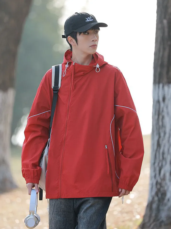 Hooded Graphic Print Windbreaker for Men with Zip Pocket