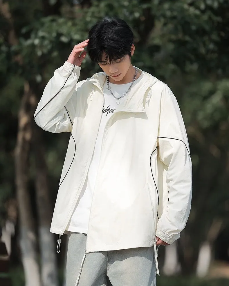 Hooded Graphic Print Windbreaker for Men with Zip Pocket