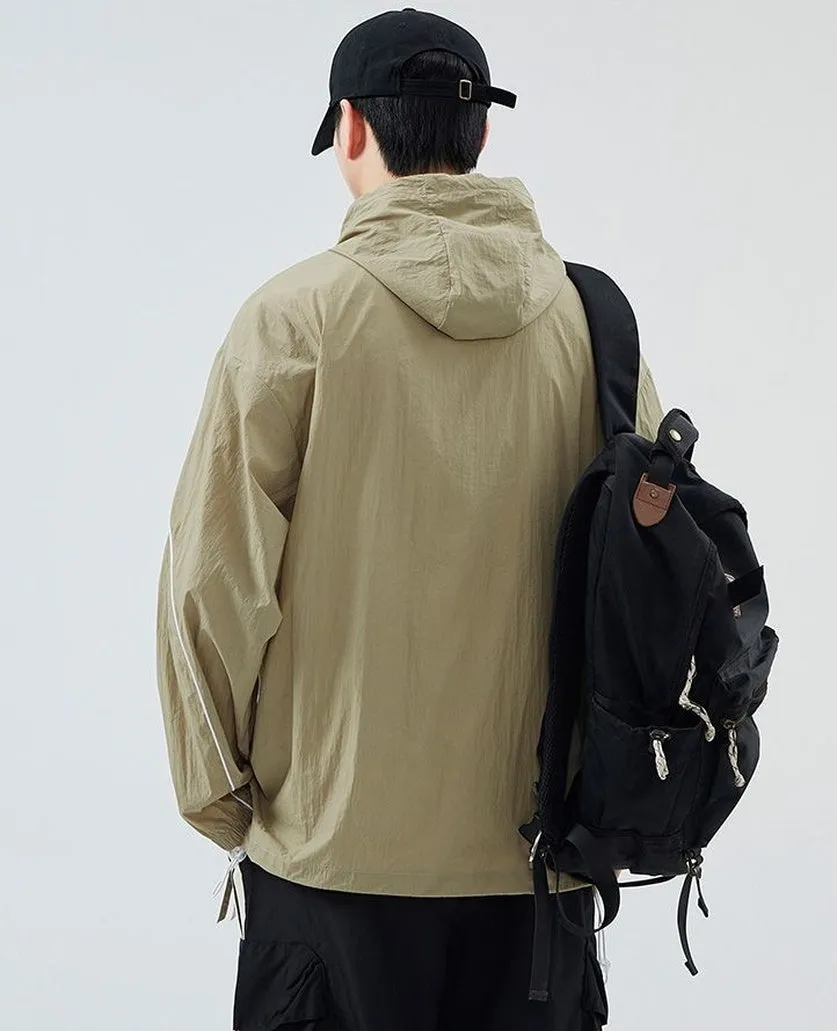 Hooded Graphic Print Windbreaker for Men with Zip Pocket