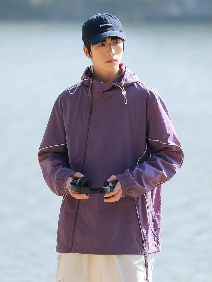 Hooded Graphic Print Windbreaker for Men with Zip Pocket