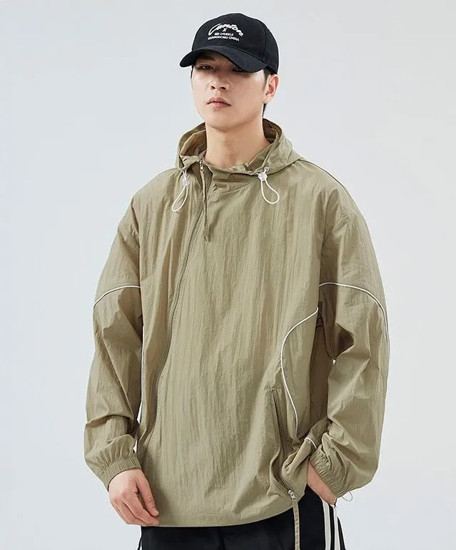 Hooded Graphic Print Windbreaker for Men with Zip Pocket