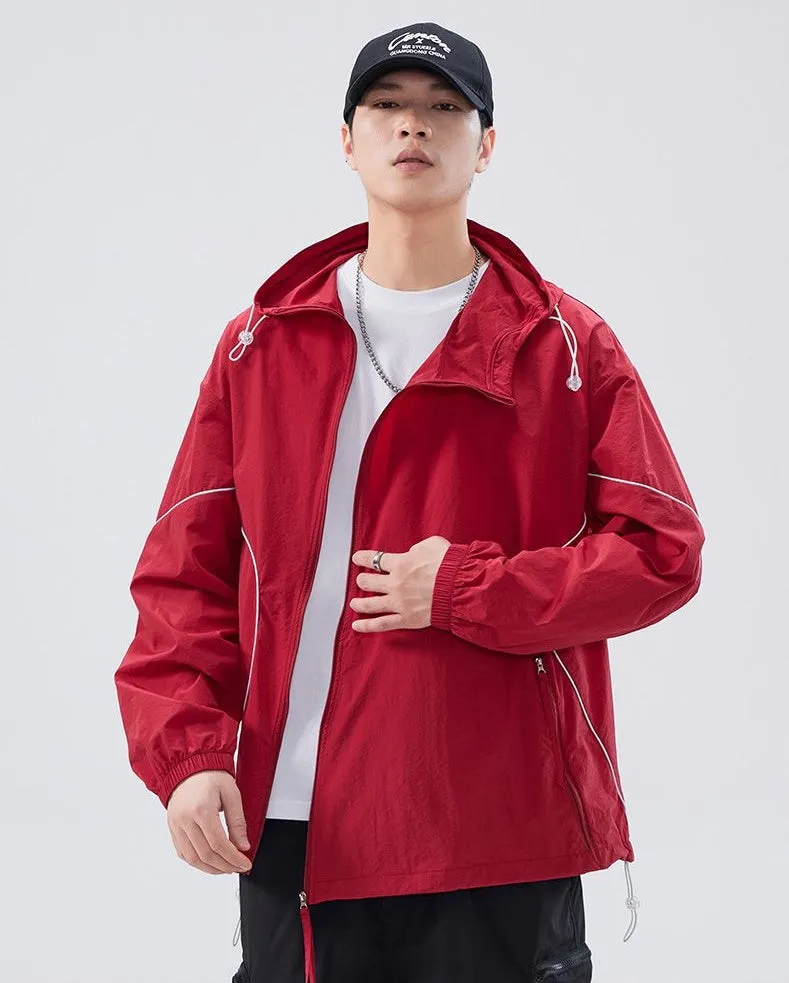 Hooded Graphic Print Windbreaker for Men with Zip Pocket
