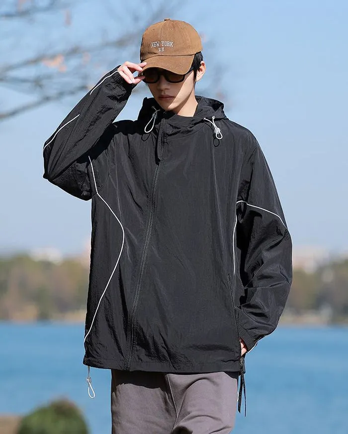 Hooded Graphic Print Windbreaker for Men with Zip Pocket