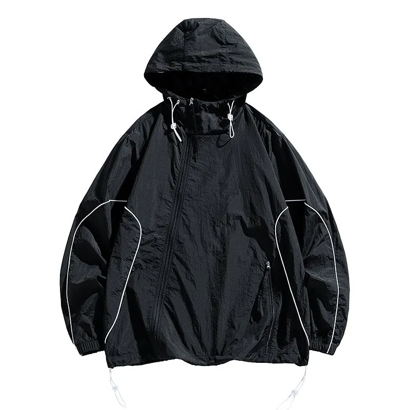 Hooded Graphic Print Windbreaker for Men with Zip Pocket