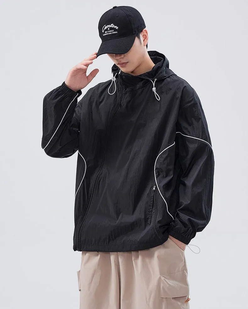Hooded Graphic Print Windbreaker for Men with Zip Pocket