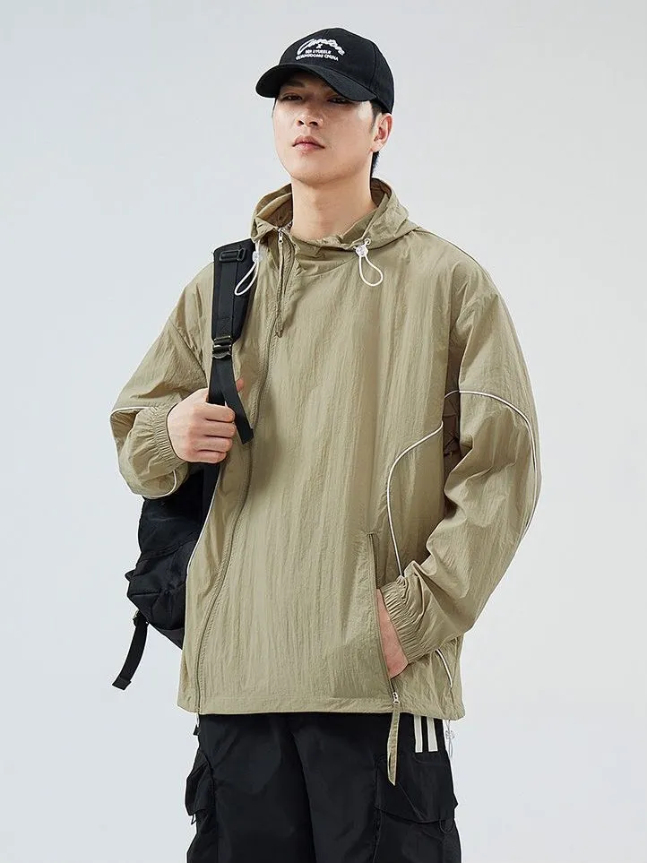 Hooded Graphic Print Windbreaker for Men with Zip Pocket