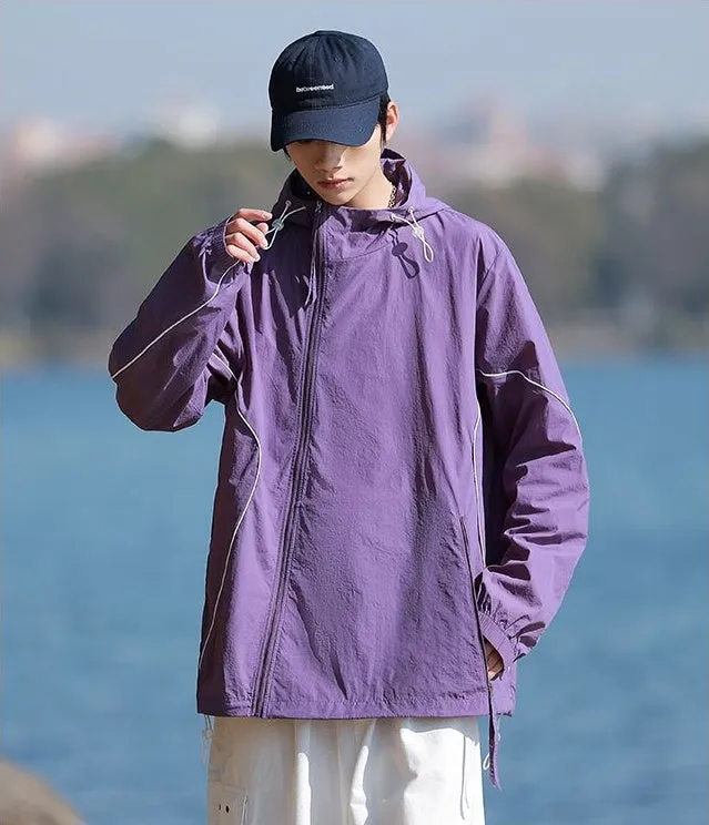 Hooded Graphic Print Windbreaker for Men with Zip Pocket