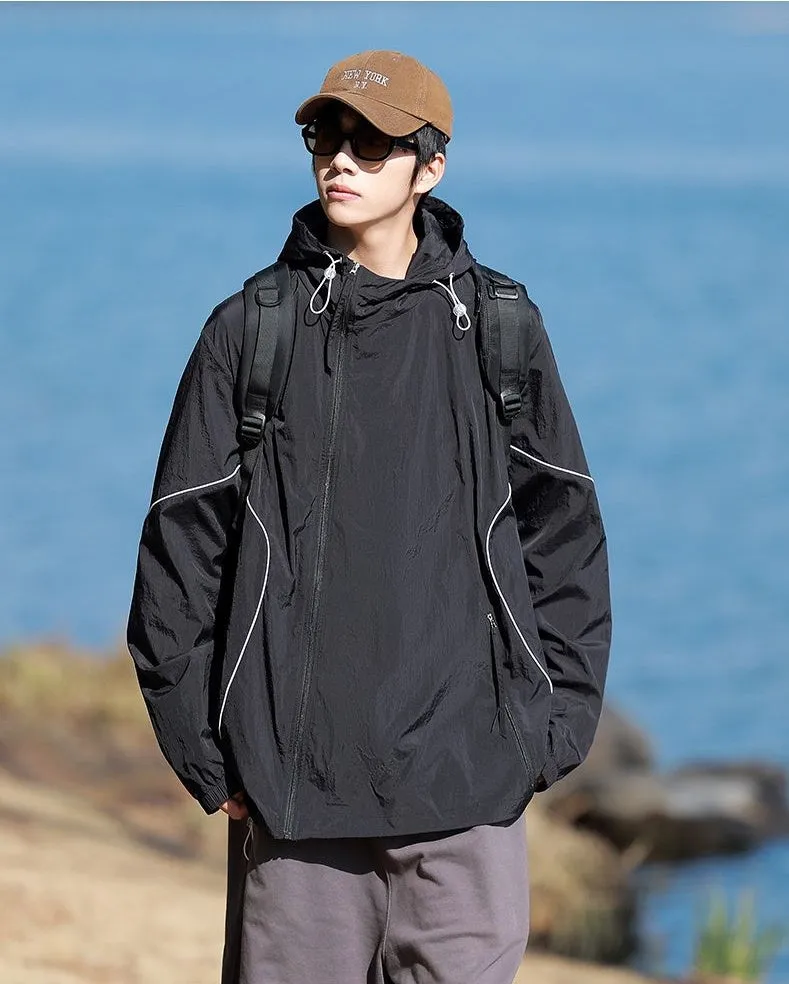 Hooded Graphic Print Windbreaker for Men with Zip Pocket