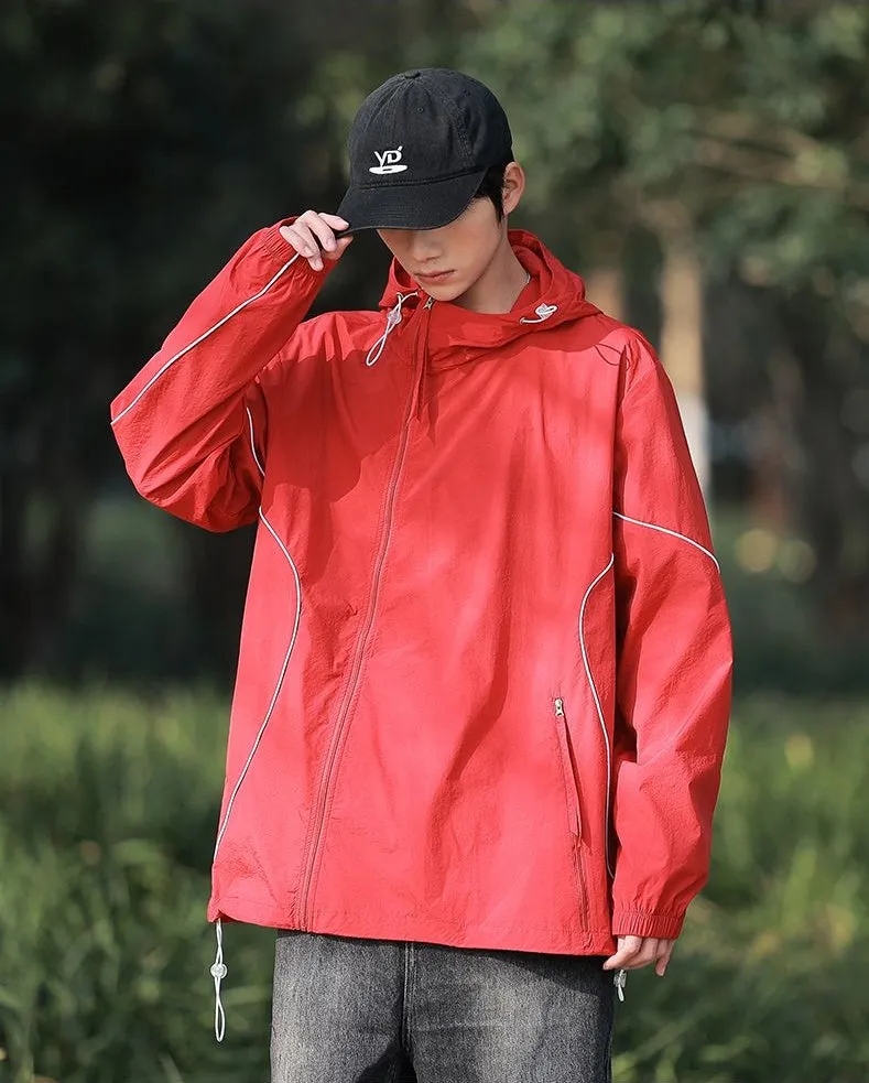Hooded Graphic Print Windbreaker for Men with Zip Pocket