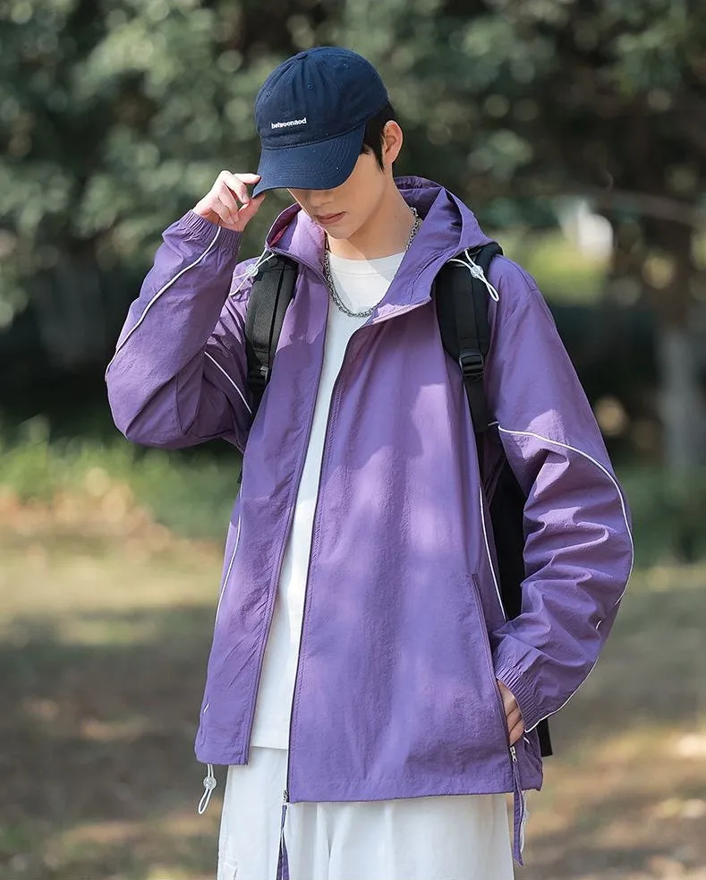 Hooded Graphic Print Windbreaker for Men with Zip Pocket