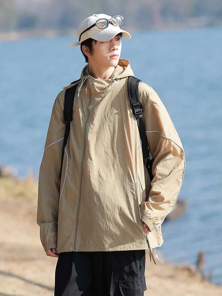 Hooded Graphic Print Windbreaker for Men with Zip Pocket