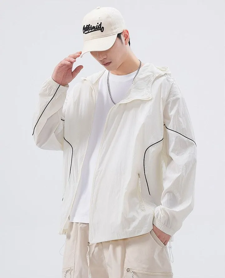 Hooded Graphic Print Windbreaker for Men with Zip Pocket