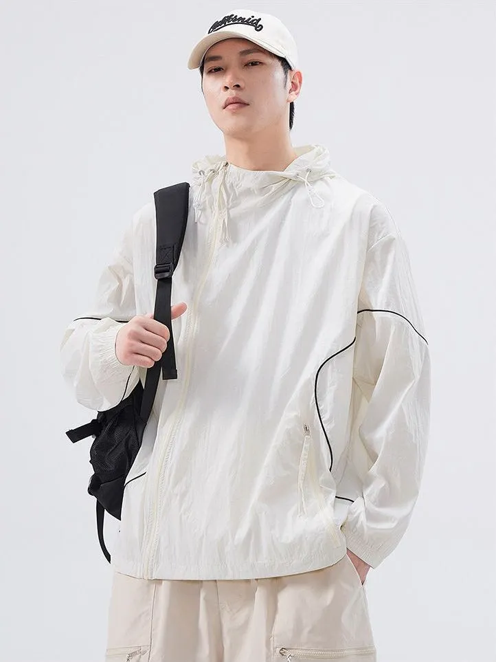 Hooded Graphic Print Windbreaker for Men with Zip Pocket