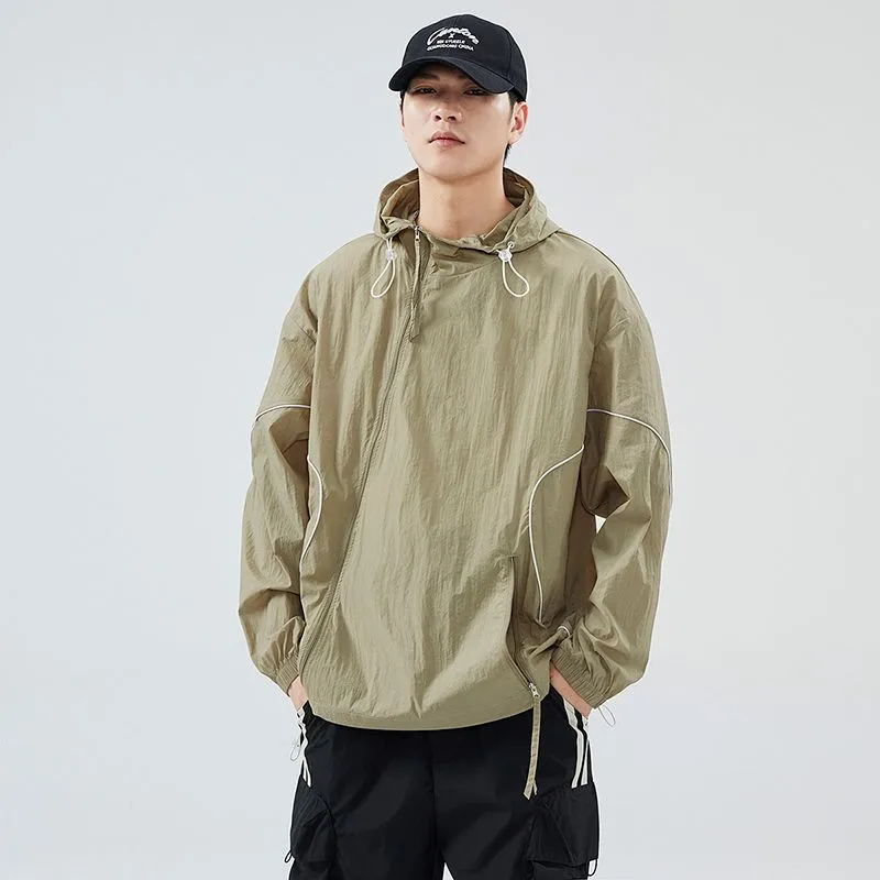 Hooded Graphic Print Windbreaker for Men with Zip Pocket