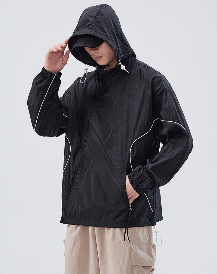 Hooded Graphic Print Windbreaker for Men with Zip Pocket