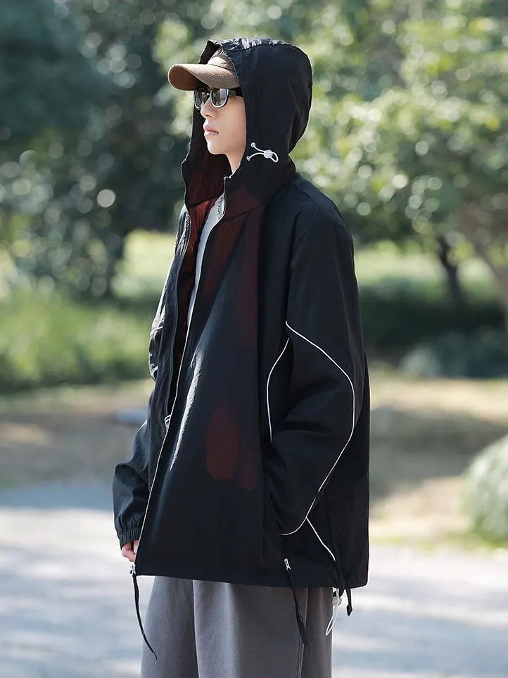 Hooded Graphic Print Windbreaker for Men with Zip Pocket