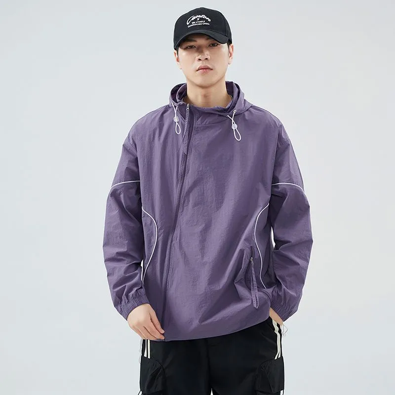 Hooded Graphic Print Windbreaker for Men with Zip Pocket