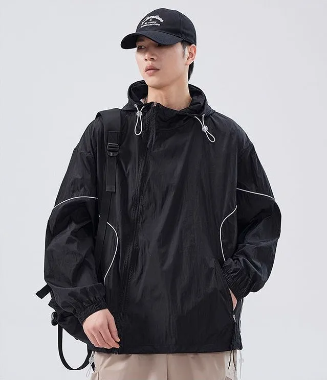 Hooded Graphic Print Windbreaker for Men with Zip Pocket