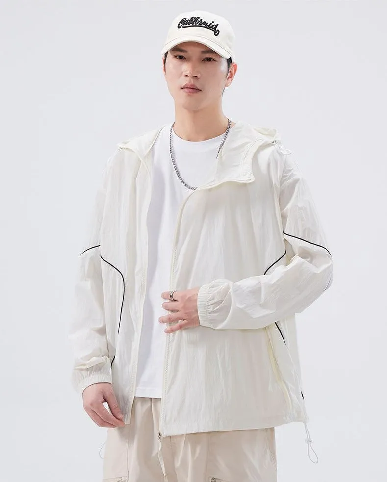 Hooded Graphic Print Windbreaker for Men with Zip Pocket