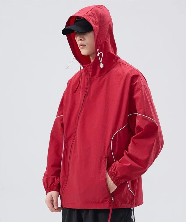 Hooded Graphic Print Windbreaker for Men with Zip Pocket
