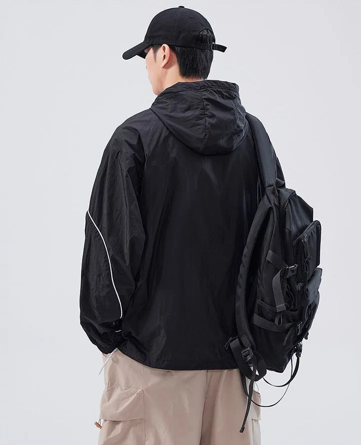 Hooded Graphic Print Windbreaker for Men with Zip Pocket