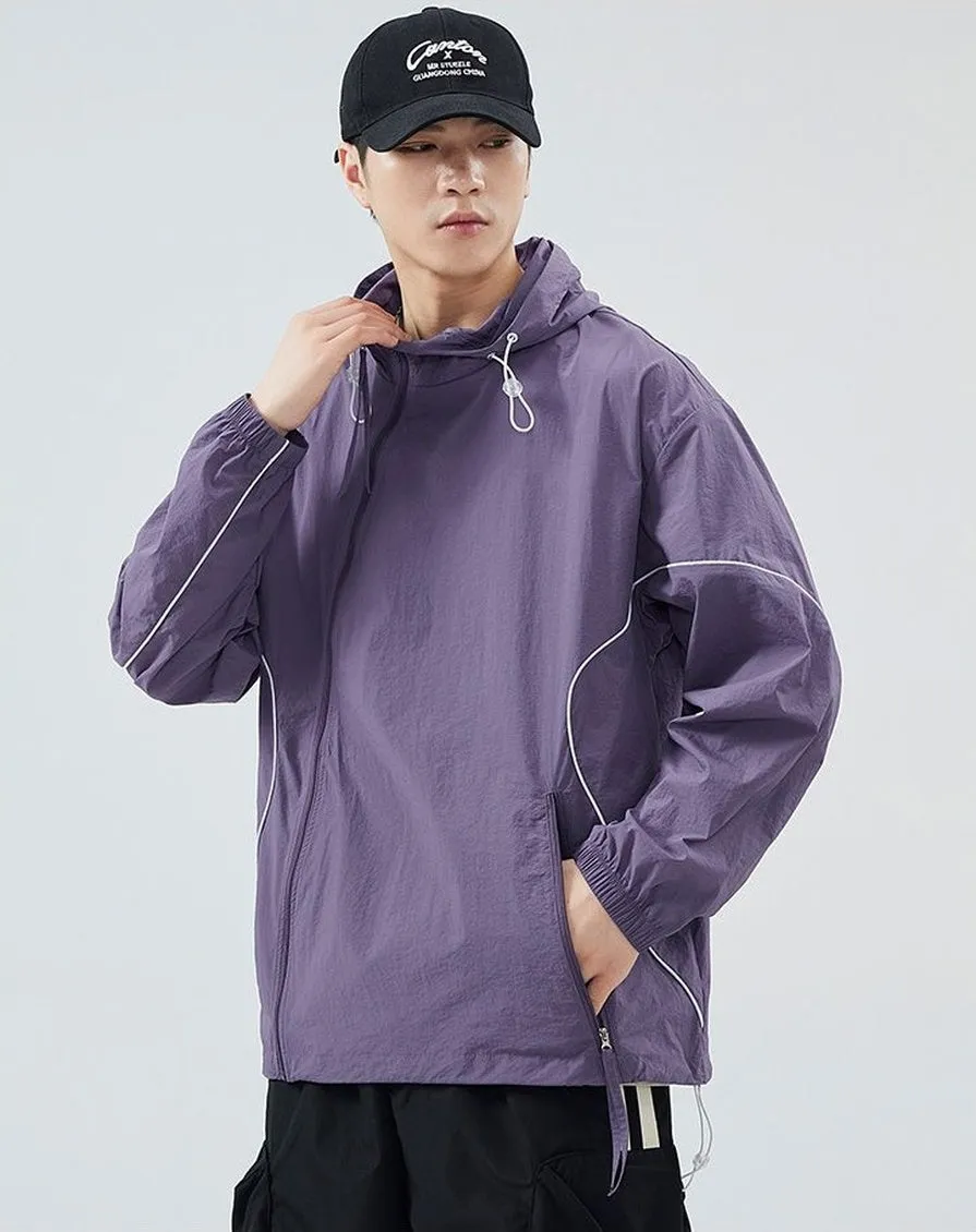 Hooded Graphic Print Windbreaker for Men with Zip Pocket