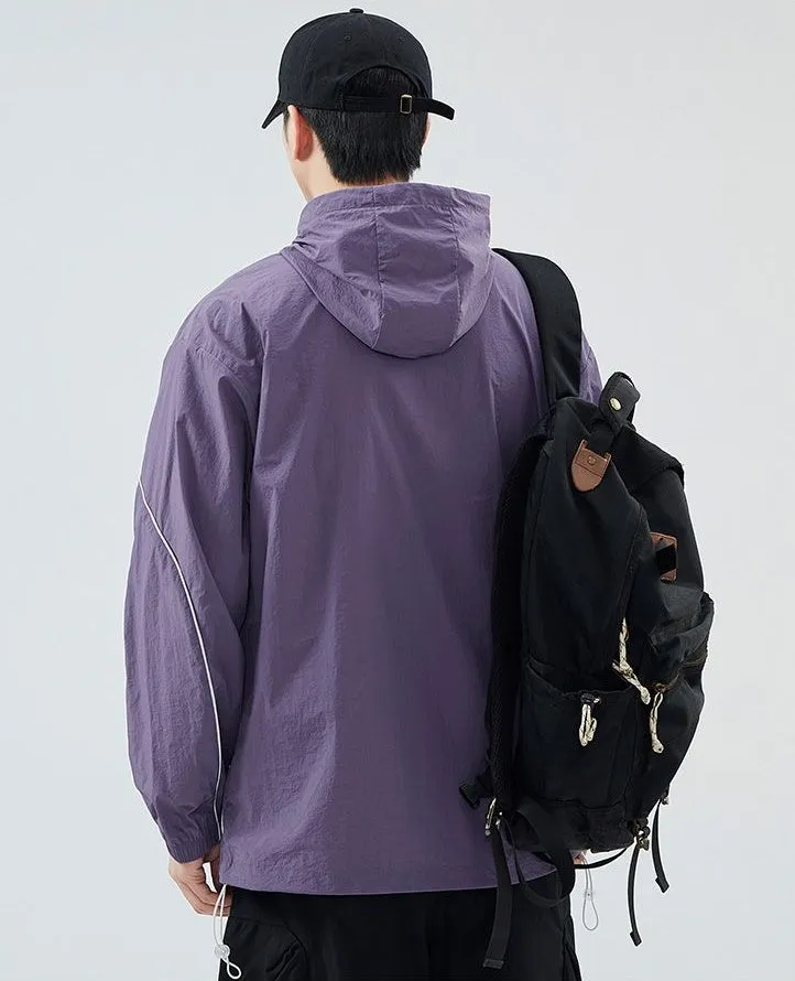 Hooded Graphic Print Windbreaker for Men with Zip Pocket