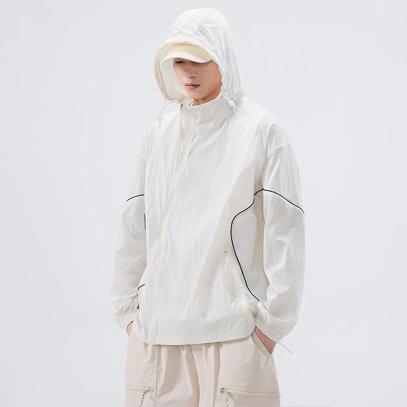Hooded Graphic Print Windbreaker for Men with Zip Pocket