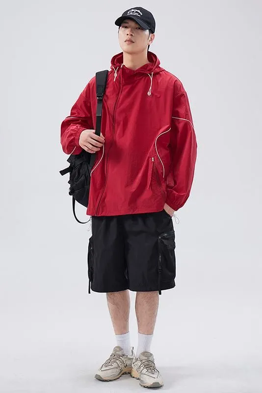 Hooded Graphic Print Windbreaker for Men with Zip Pocket