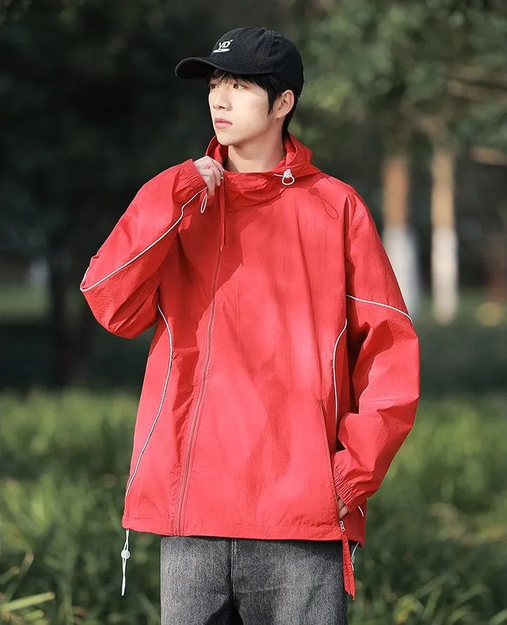 Hooded Graphic Print Windbreaker for Men with Zip Pocket