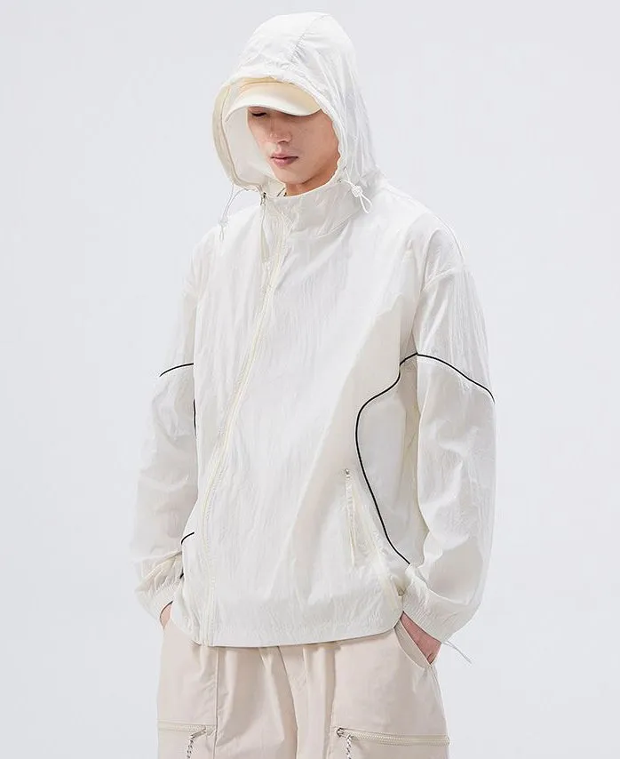 Hooded Graphic Print Windbreaker for Men with Zip Pocket