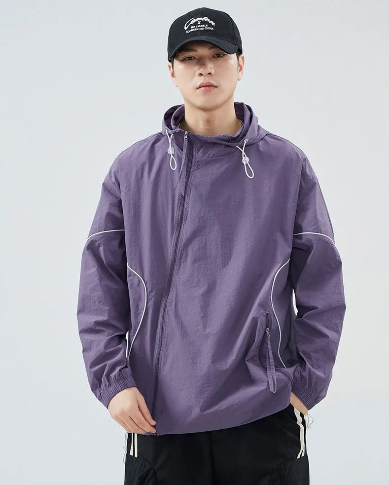 Hooded Graphic Print Windbreaker for Men with Zip Pocket