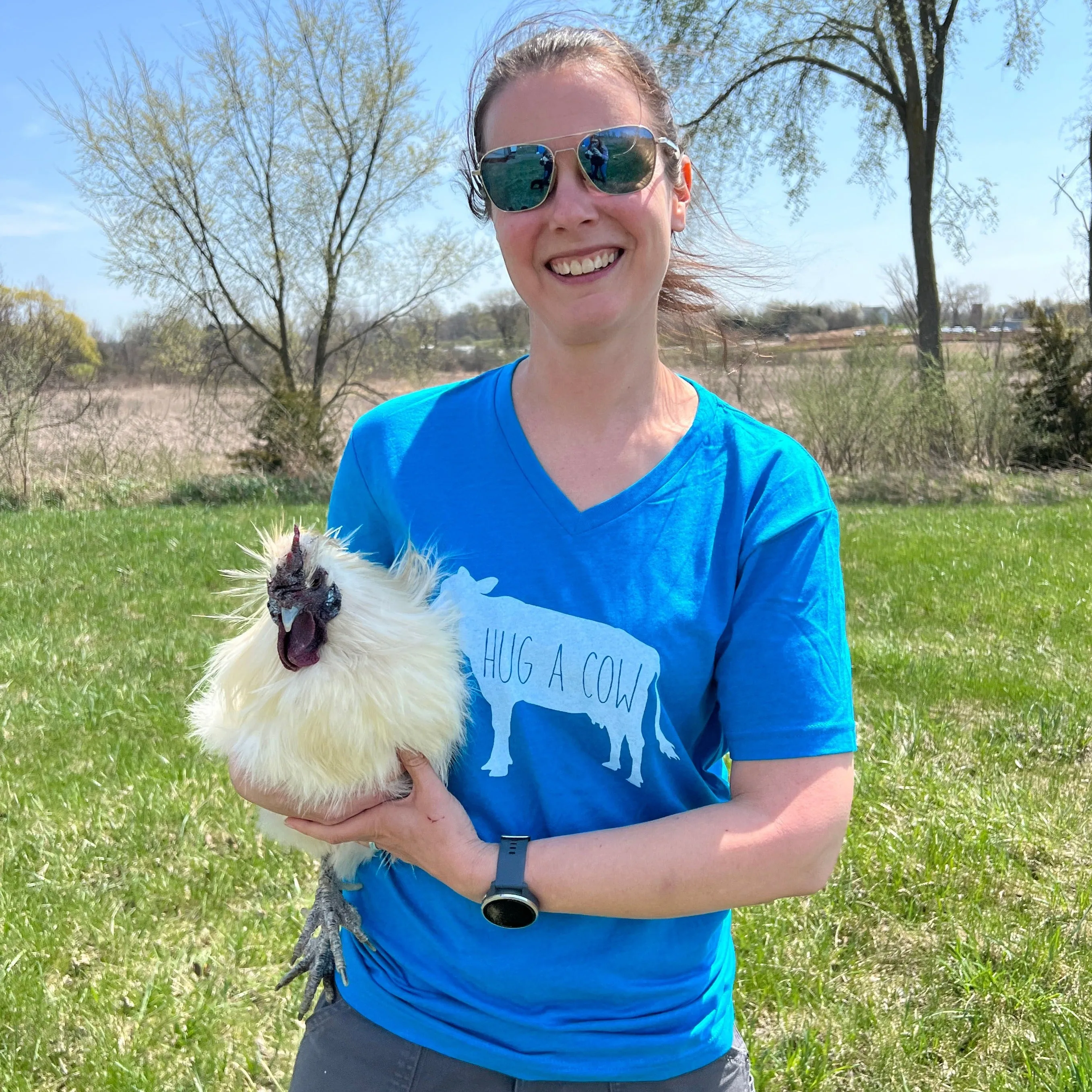 Hug a Cow Silhouette V Neck T-Shirt - Turquoise