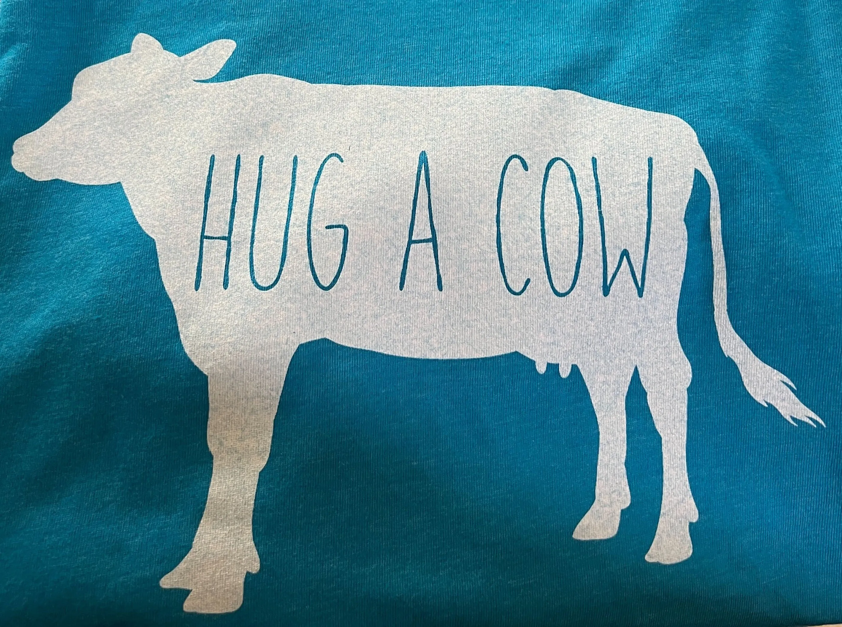 Hug a Cow Silhouette V Neck T-Shirt - Turquoise
