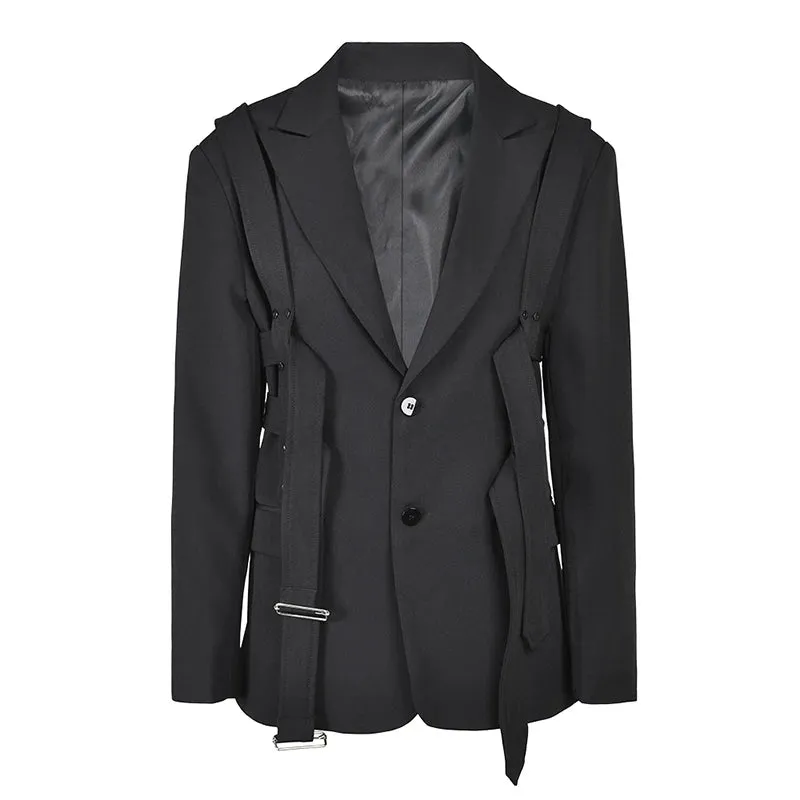 IEFB Autumn Casual Suit Coat business Men's High-grade Loose Small blazers Korean fashion lace-up spliced niche design CP0505