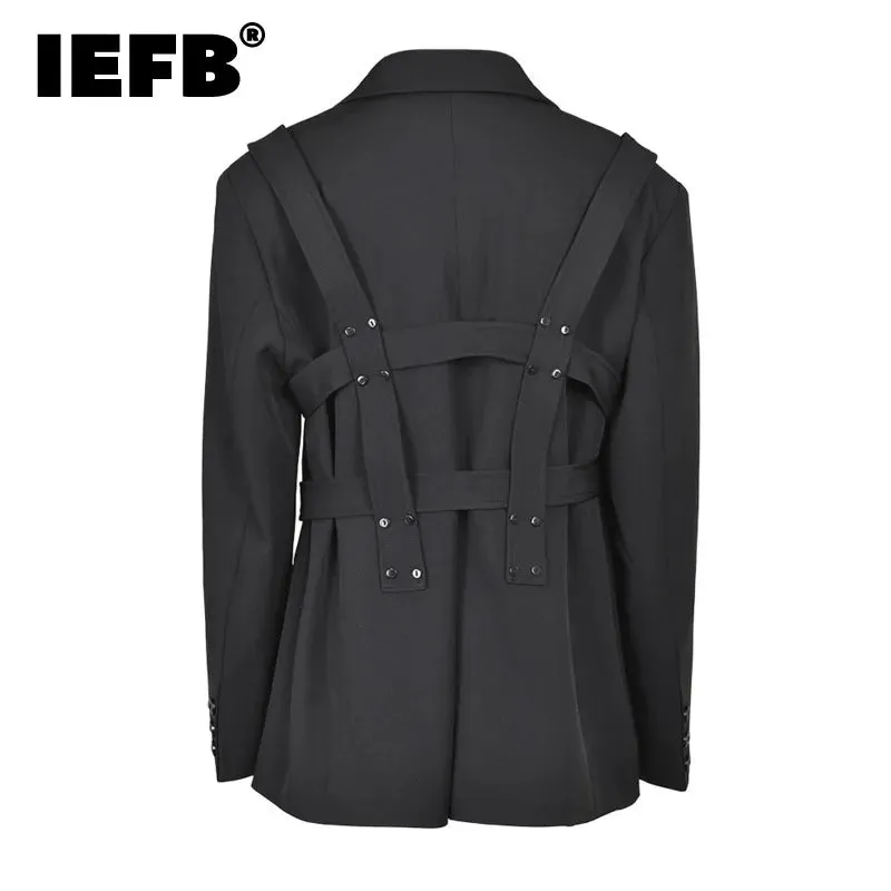 IEFB Autumn Casual Suit Coat business Men's High-grade Loose Small blazers Korean fashion lace-up spliced niche design CP0505