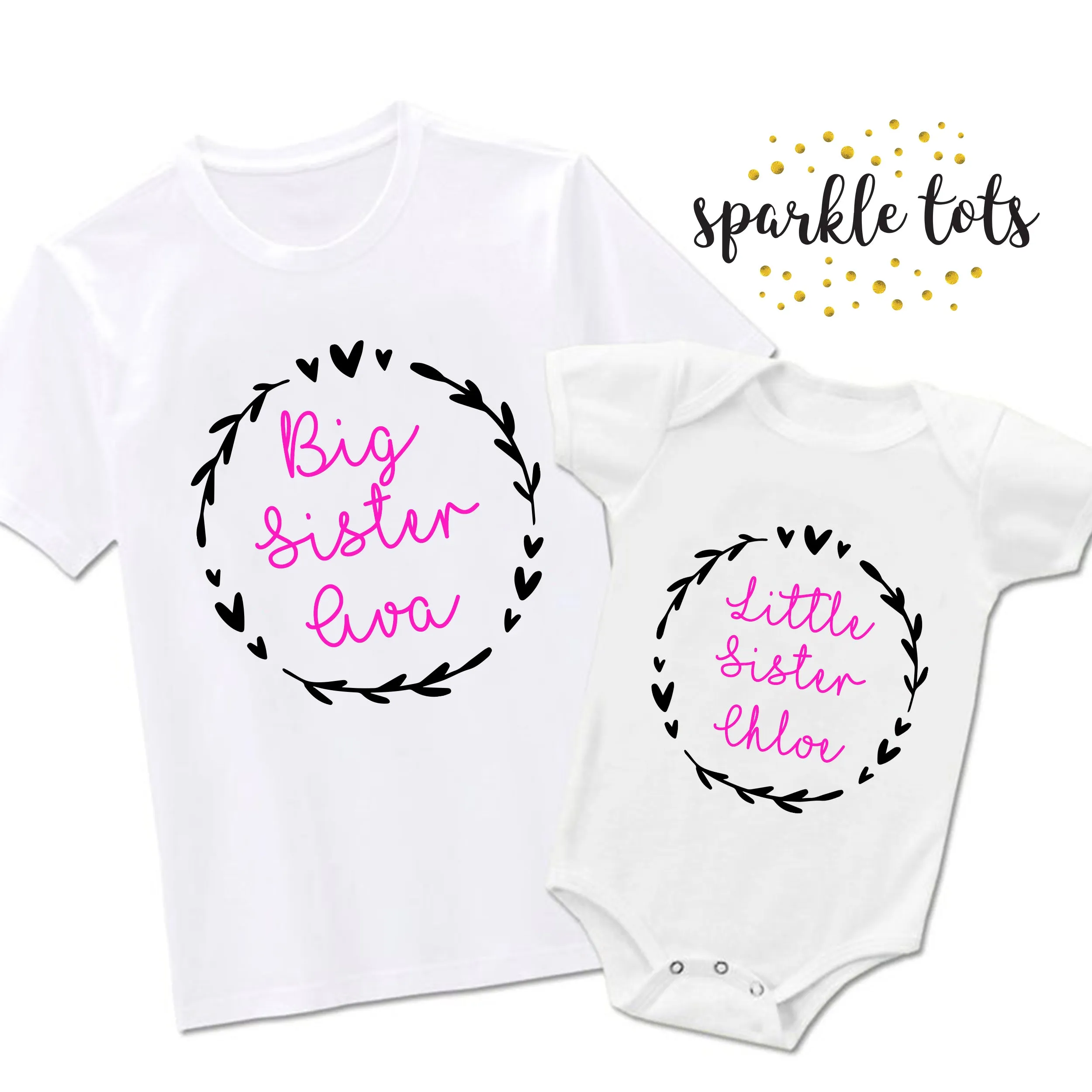 I'm the Big Sister, I'm the Little Sister" Matching Shirts / Baby Grows – Personalised Sibling Set