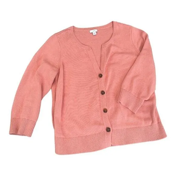 J. Jill - Womens Ribbed Trim Button Down Coral Sweater Cardigan - Size Medium